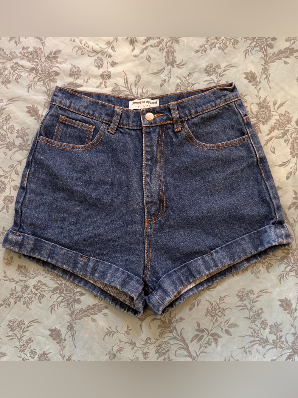 American Apparel Dark Blue Denim High-Rise Jean Shorts